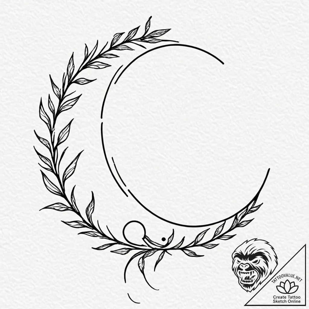 Barbed branches wrapping moon, tattoo drawing... - tattoo sketch (№1753292526_0, 23.07.2025 17:42) — tattoovalue.net