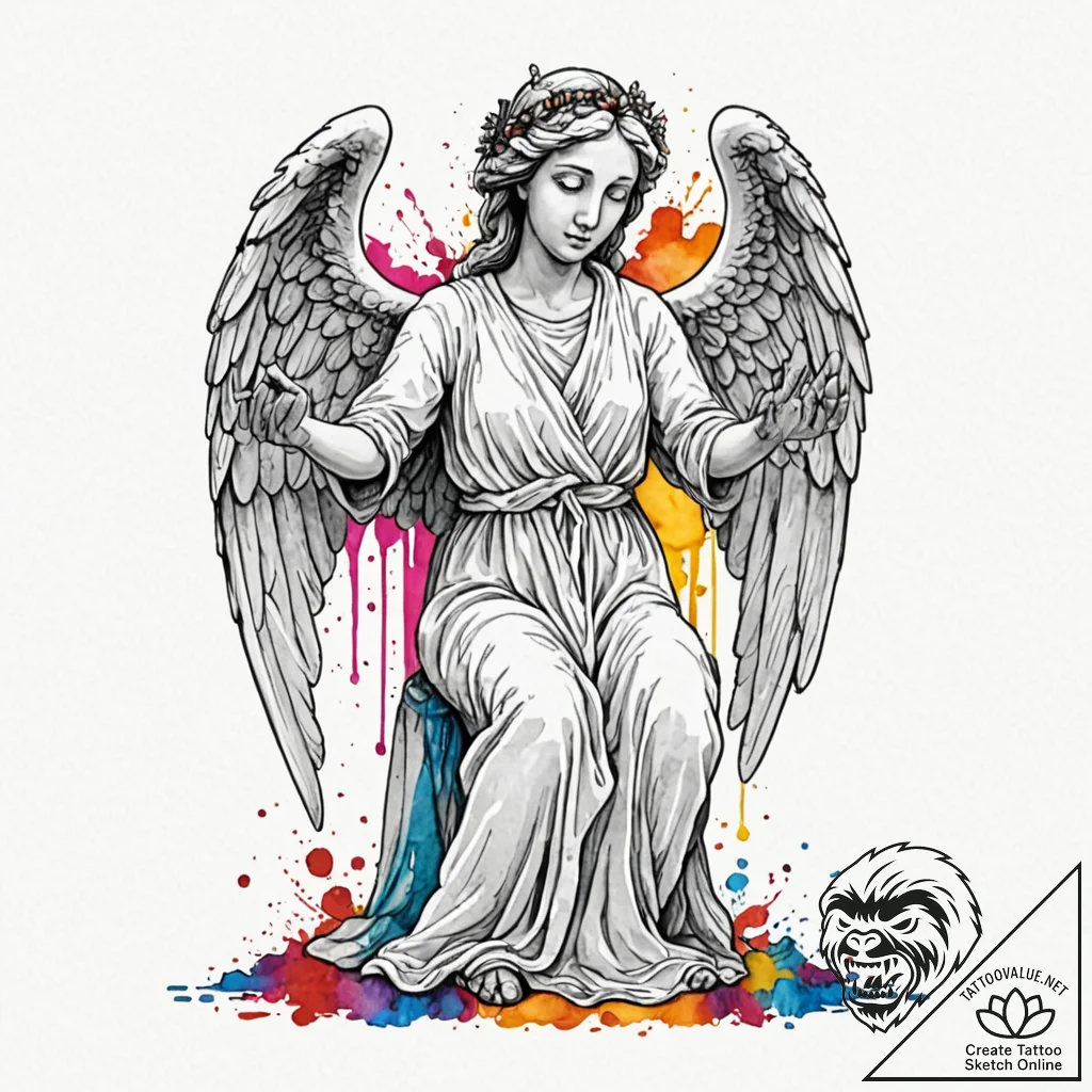 A weeping angel statue, ink illustration for... - tattoo sketch (№1753292622_0, 23.07.2025 17:43) — tattoovalue.net