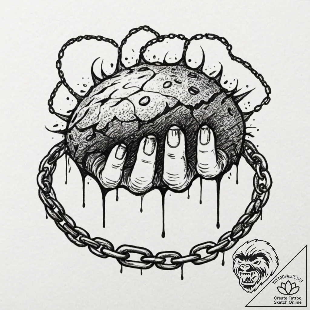 Meteor claw wrapped in chains, concept art fo... - tattoo sketch (№1753292796_0, 23.07.2025 17:46) — tattoovalue.net