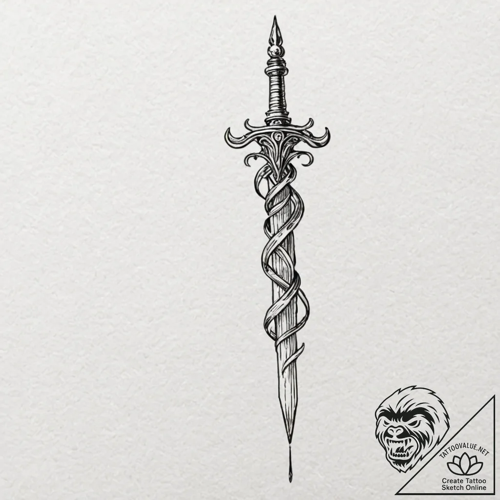 Bone dagger piercing through root, artistic t... - tattoo sketch (№1753293487_0, 23.07.2025 17:58) — tattoovalue.net