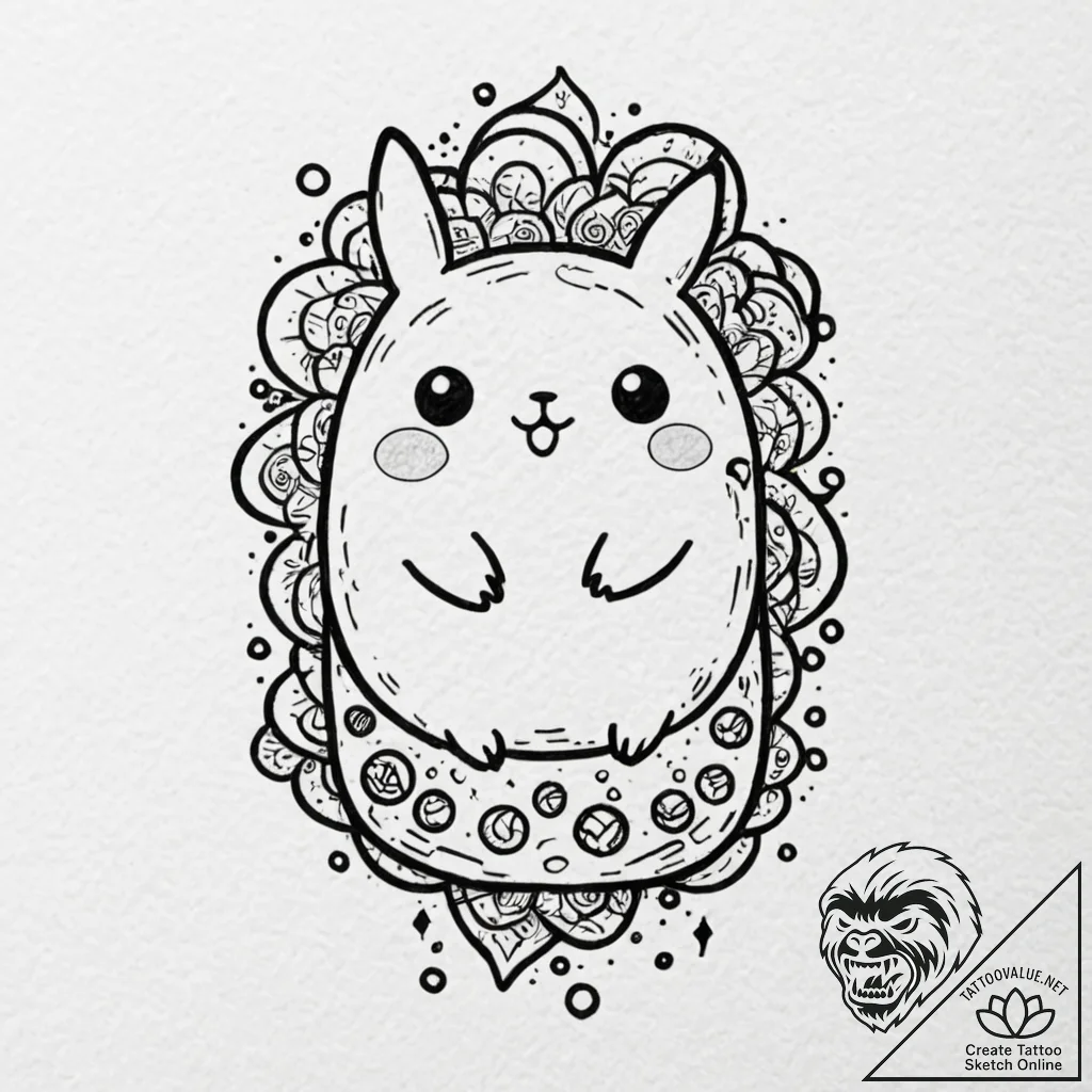 Tamagotchi pet on its screen, ink illustratio... - tattoo sketch (№1753293672_0, 23.07.2025 18:01) — tattoovalue.net
