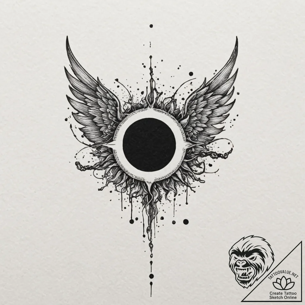 Eclipse wings devouring light, tattoo flash s... - tattoo sketch (№1753293754_0, 23.07.2025 18:02) — tattoovalue.net