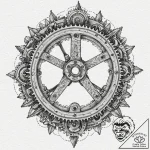 Machinist’s caliper measuring a gear, with pe… – tattoo sketch (№1753294159_0, 23.07.2025 18:09) — tattoovalue.net