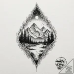 Teardrop containing a tiny, detailed landscap… – tattoo sketch (№1753294242_0, 23.07.2025 18:10) — tattoovalue.net