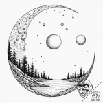 Water mirror reflecting twin moons, ink illus… – tattoo sketch (№1753294344_0, 23.07.2025 18:12) — tattoovalue.net