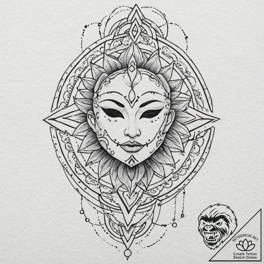 Iron mask sealed with thorns, tattoo flash sh... - tattoo sketch (№1753294431_0, 23.07.2025 18:13) — tattoovalue.net