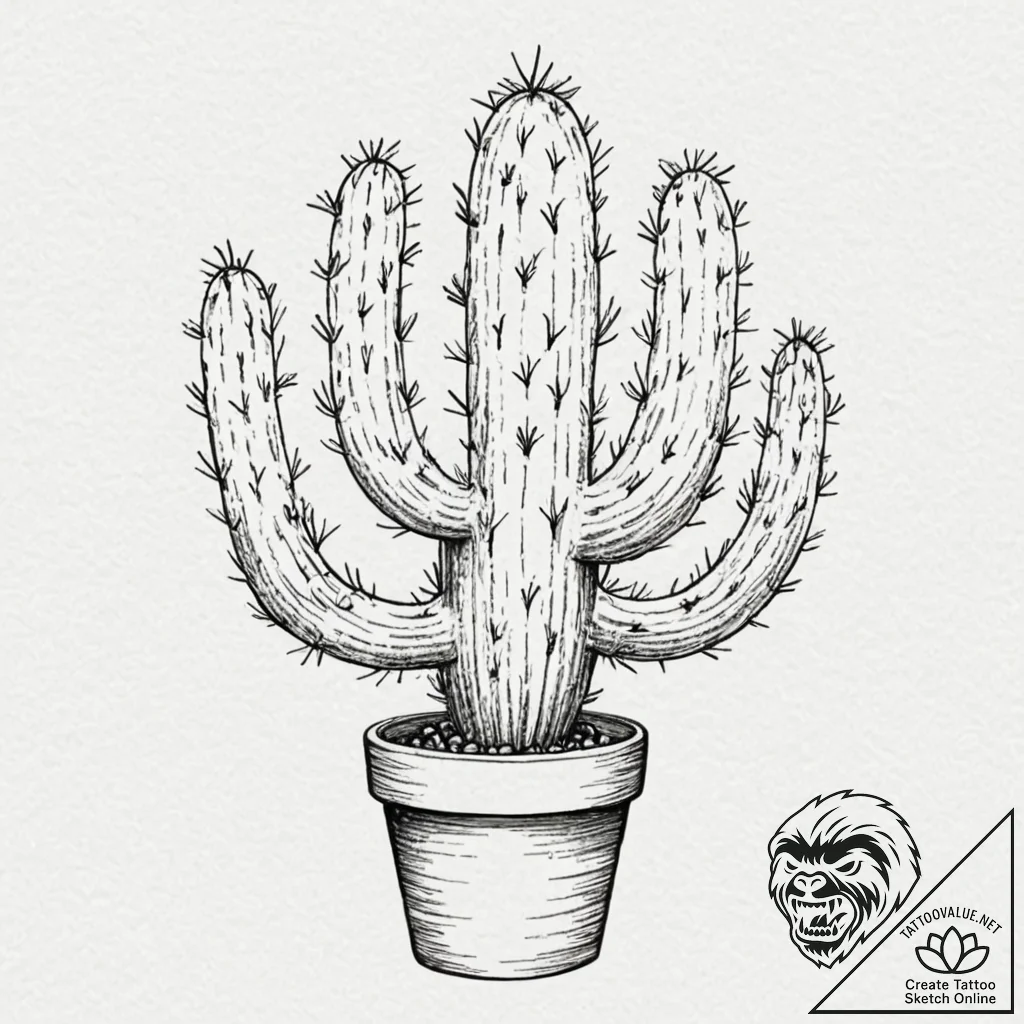Cactus - tattoo sketch (№1753294523_0, 23.07.2025 18:15) — tattoovalue.net