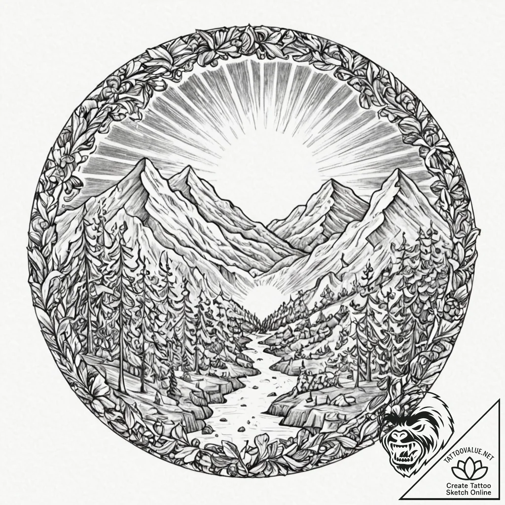 Mirror circle beneath spectral sky, tattoo fl... - tattoo sketch (№1753294614_0, 23.07.2025 18:16) — tattoovalue.net