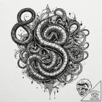 Underworld serpent coiling through stars, tat… – tattoo sketch (№1753294690_0, 23.07.2025 18:18) — tattoovalue.net