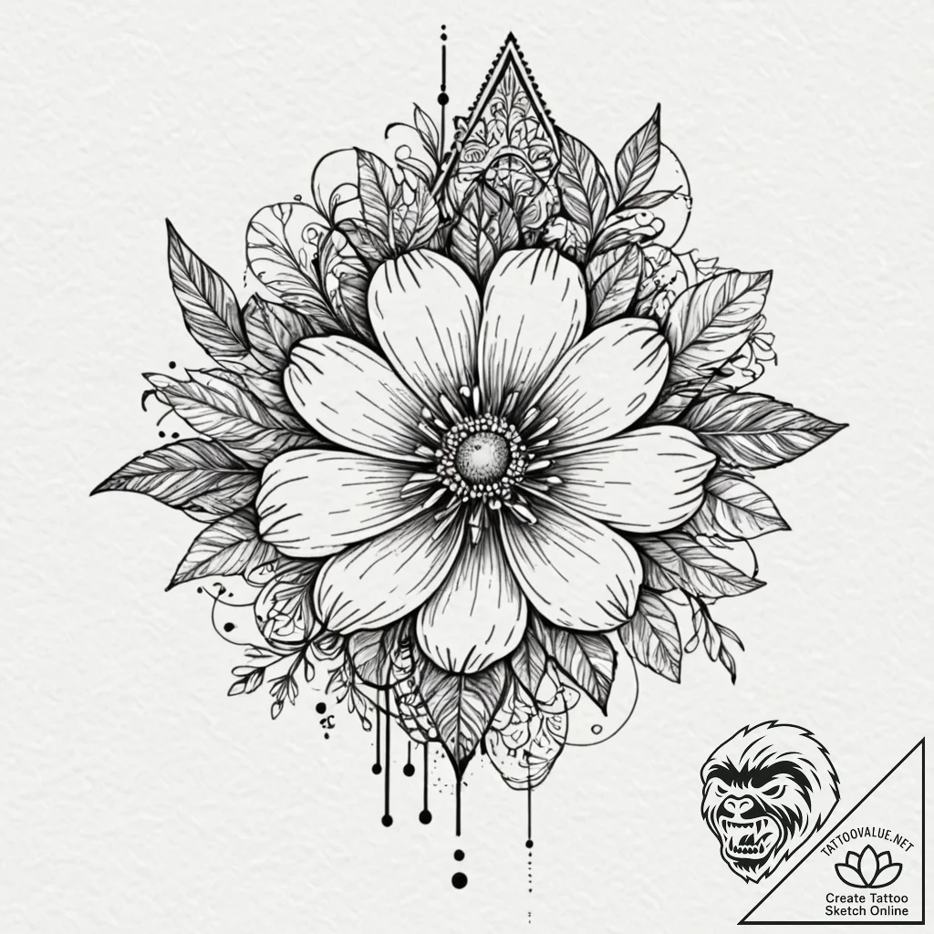 Flower, tattoo sketch design, highly detailed... - tattoo sketch (№1753295216_0, 23.07.2025 18:26) — tattoovalue.net