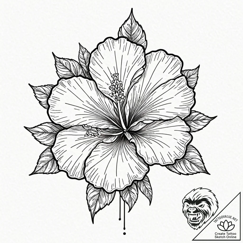 Hibiscus, ink illustration for tattoo, fine l... - tattoo sketch (№1753296139_0, 23.07.2025 18:42) — tattoovalue.net