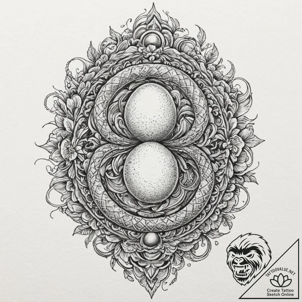 Serpent egg beneath spectral mist, ink illust... - tattoo sketch (№1753296227_0, 23.07.2025 18:43) — tattoovalue.net