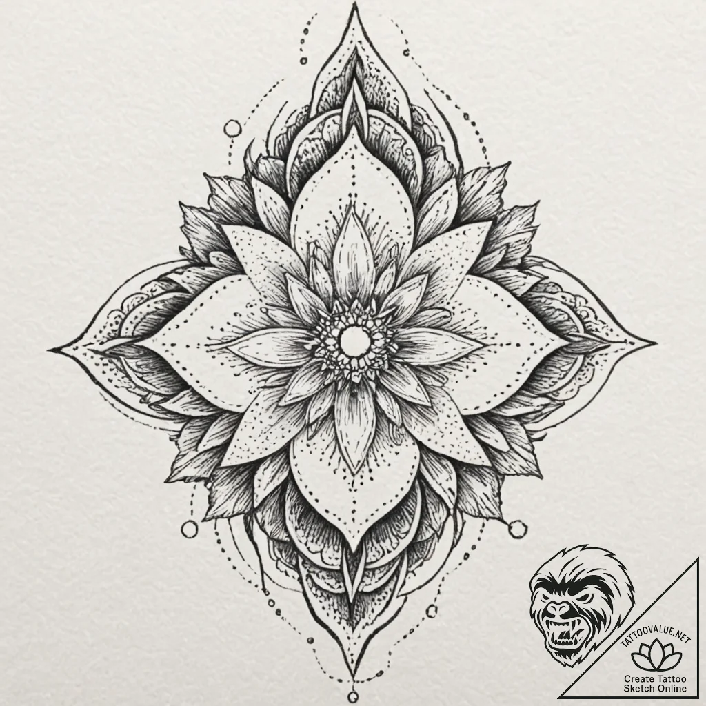 Hidden blade beneath celestial bloom, concept... - tattoo sketch (№1753296388_0, 23.07.2025 18:46) — tattoovalue.net
