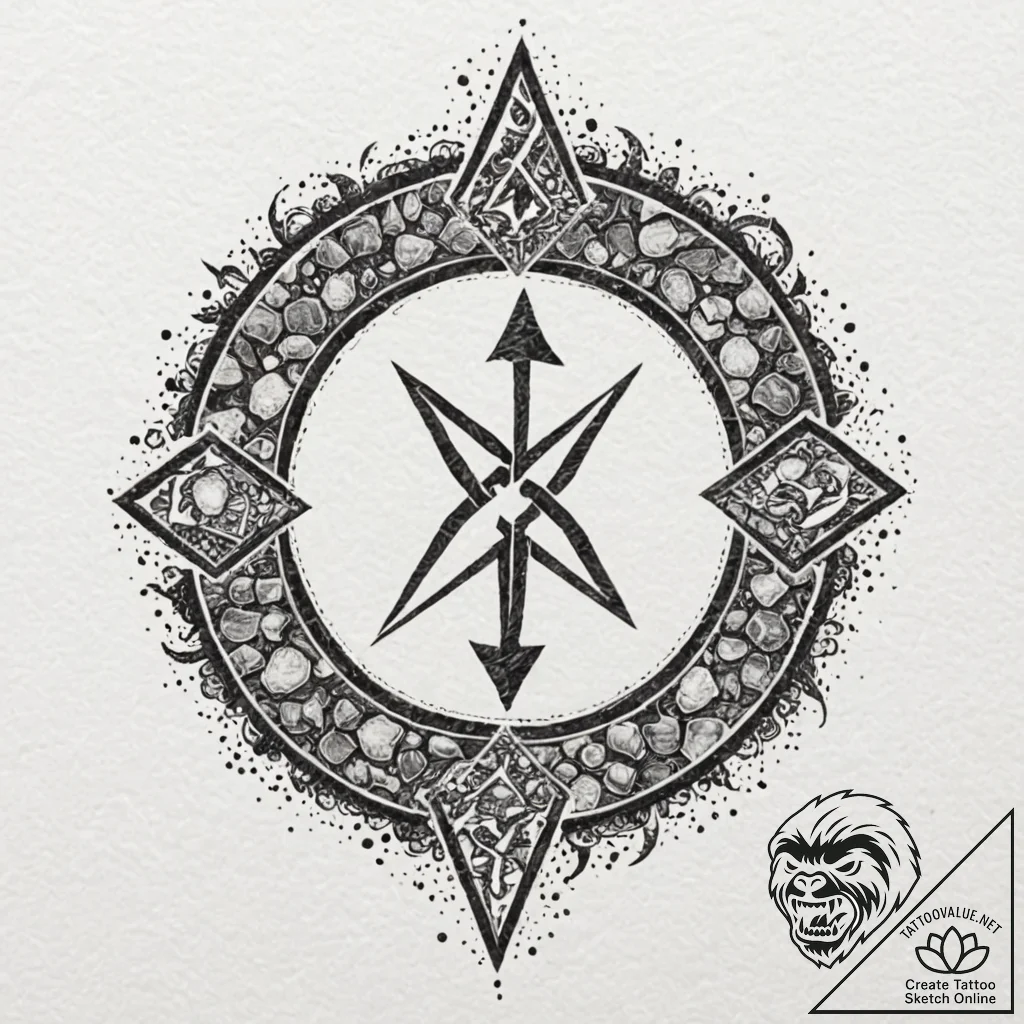 Alchemy symbols on cracked stone, tattoo line... - tattoo sketch (№1753297440_0, 23.07.2025 19:04) — tattoovalue.net