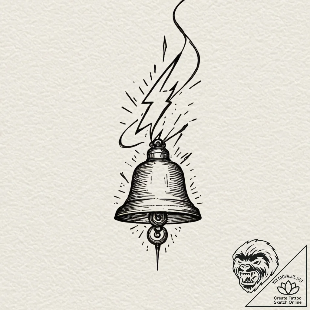 Ringing bell with a crack shaped like a light... - tattoo sketch (№1753297523_0, 23.07.2025 19:05) — tattoovalue.net