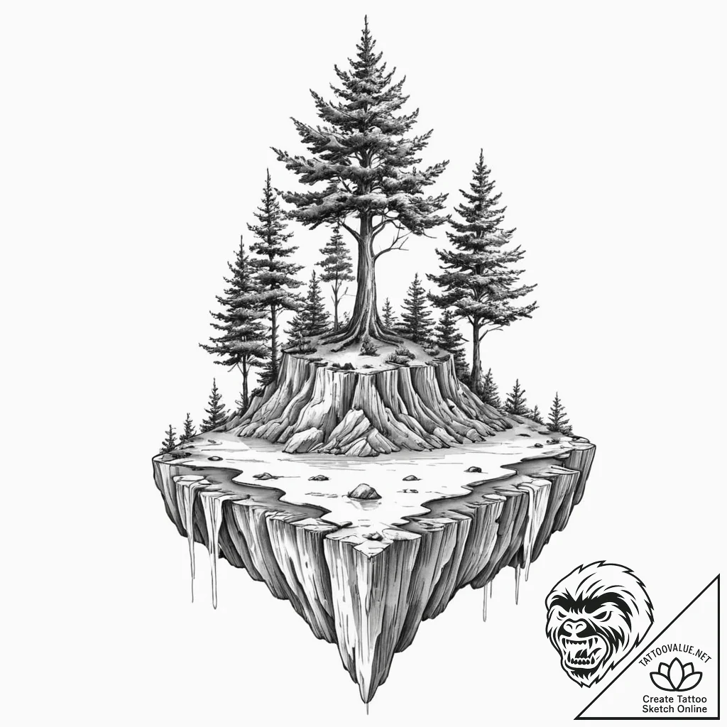 A floating island with a single tree - tattoo sketch (№1753297775_0, 23.07.2025 19:09) — tattoovalue.net