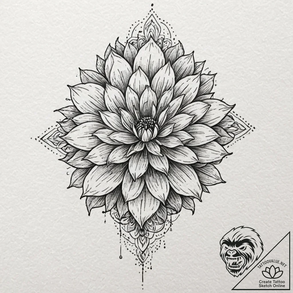 Undying bloom beneath spectral storm, tattoo... - tattoo sketch (№1753298124_0, 23.07.2025 19:15) — tattoovalue.net