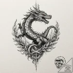 Aurora dragon flying through sky, tattoo line… – tattoo sketch (№1753298299_0, 23.07.2025 19:18) — tattoovalue.net