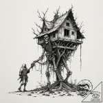 Baba yaga’s hut walking on skeletal bird legs… – tattoo sketch (№1753298397_0, 23.07.2025 19:19) — tattoovalue.net