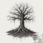 Tree roots binding shattered relic, concept a… – tattoo sketch (№1753298743_0, 23.07.2025 19:25) — tattoovalue.net