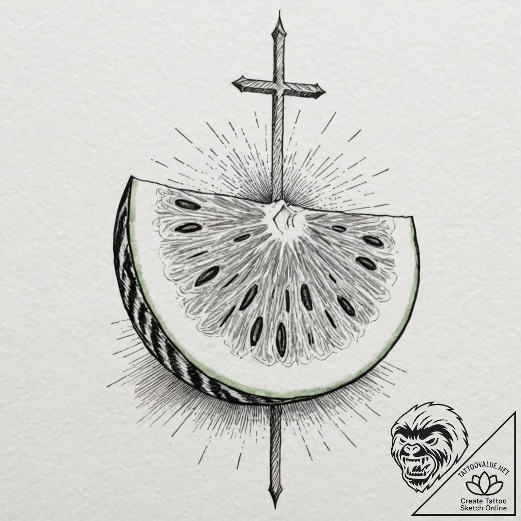 Slice of watermelon, graphic style, tattoo li... - tattoo sketch (№1753299001_0, 23.07.2025 19:30) — tattoovalue.net