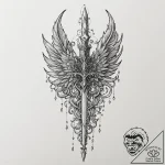 Feathered dagger crowned with bone, tattoo dr… – tattoo sketch (№1753299094_0, 23.07.2025 19:31) — tattoovalue.net
