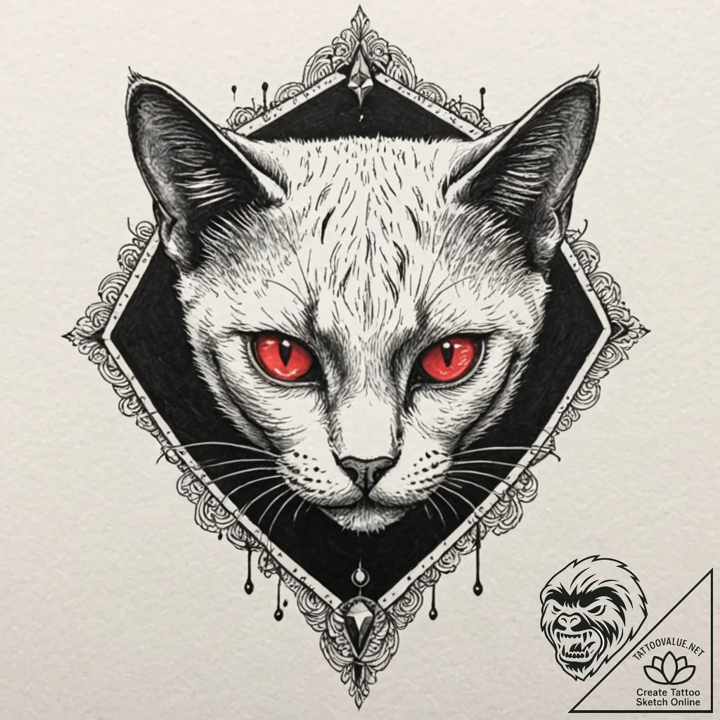Black cat with third eye, artistic tattoo ske... - tattoo sketch (№1753299255_0, 23.07.2025 19:34) — tattoovalue.net