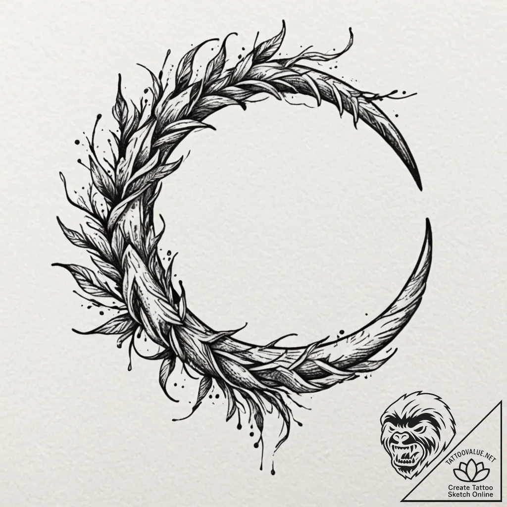 Karambit knife entwined with roots, ink illus... - tattoo sketch (№1753300543_0, 23.07.2025 19:55) — tattoovalue.net