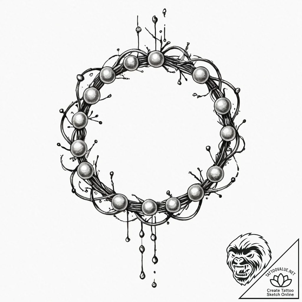 Pearl bracelet beneath iron roots, concept ar... - tattoo sketch (№1753300636_0, 23.07.2025 19:57) — tattoovalue.net