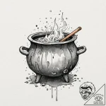 A witch’s cauldron, ink illustration for tatt… – tattoo sketch (№1753300820_0, 23.07.2025 20:00) — tattoovalue.net