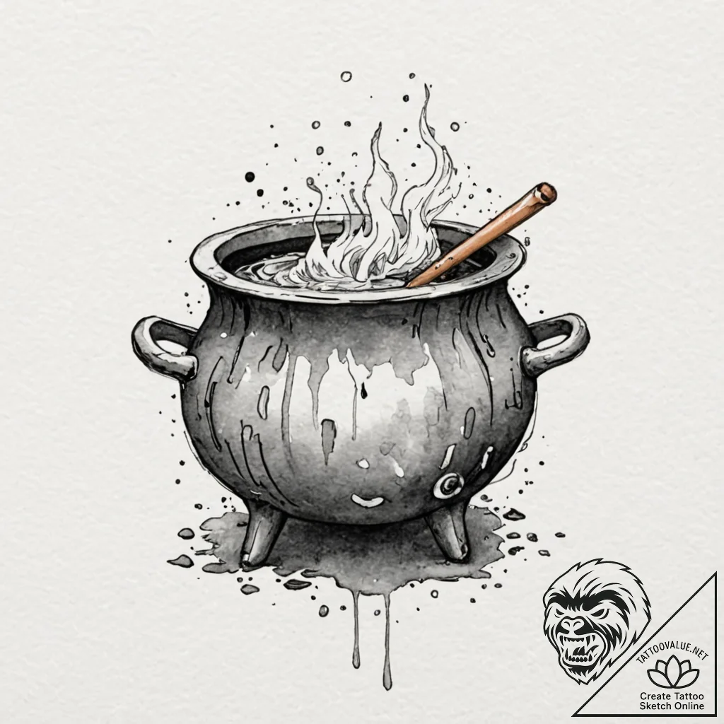 A witch's cauldron, ink illustration for tatt... - tattoo sketch (№1753300820_0, 23.07.2025 20:00) — tattoovalue.net