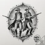 Wild west gunslinger duel, ink illustration f… – tattoo sketch (№1753301345_0, 23.07.2025 20:09) — tattoovalue.net