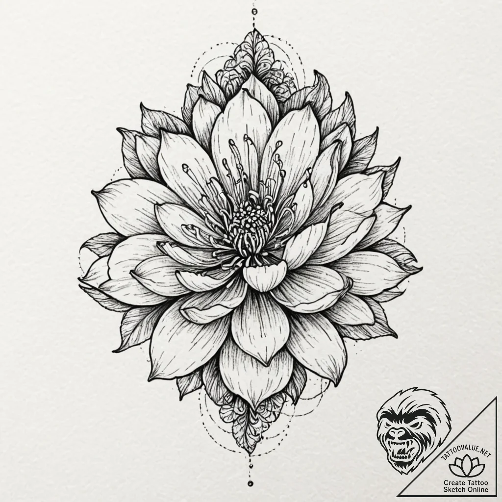 Feathered bloom blooming in shadows, ink illu... - tattoo sketch (№1753301611_0, 23.07.2025 20:13) — tattoovalue.net
