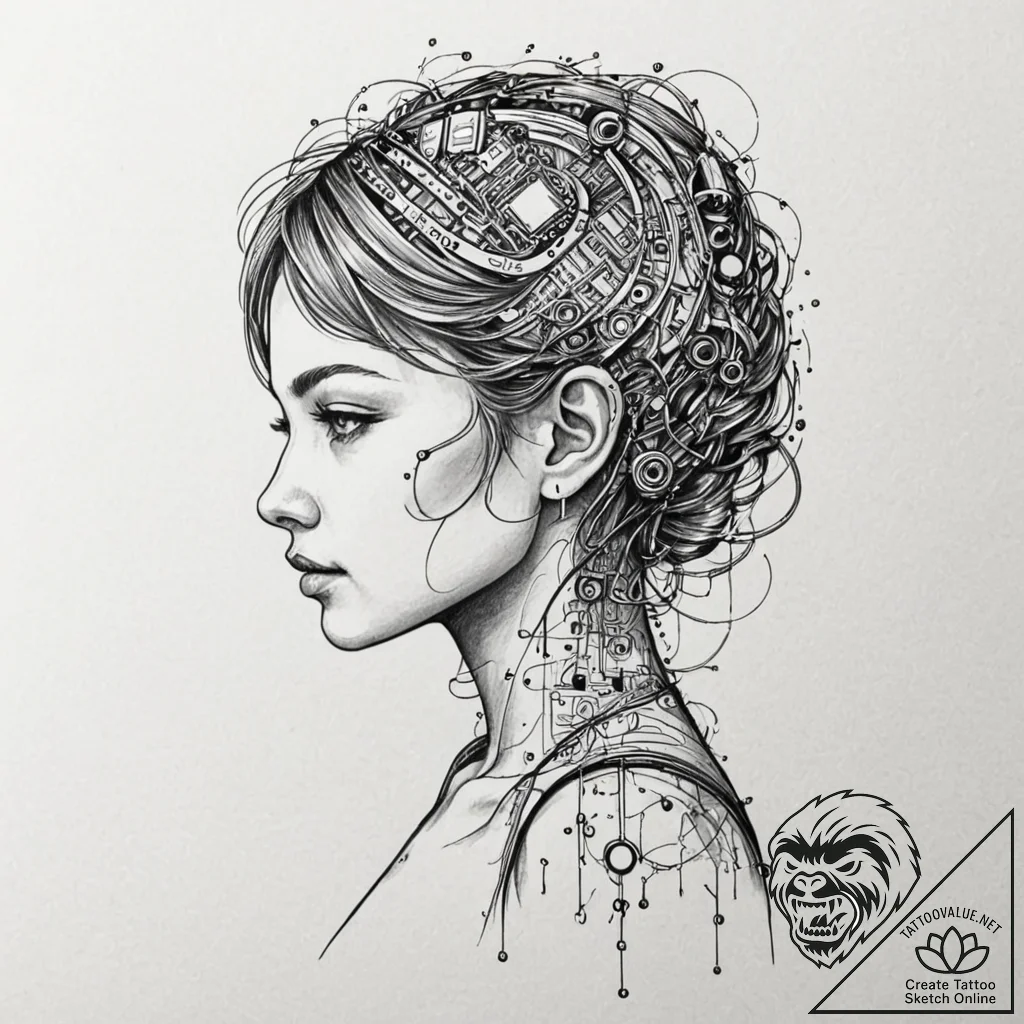 Circuit board pattern on a human back, artist... - tattoo sketch (№1753301693_0, 23.07.2025 20:14) — tattoovalue.net