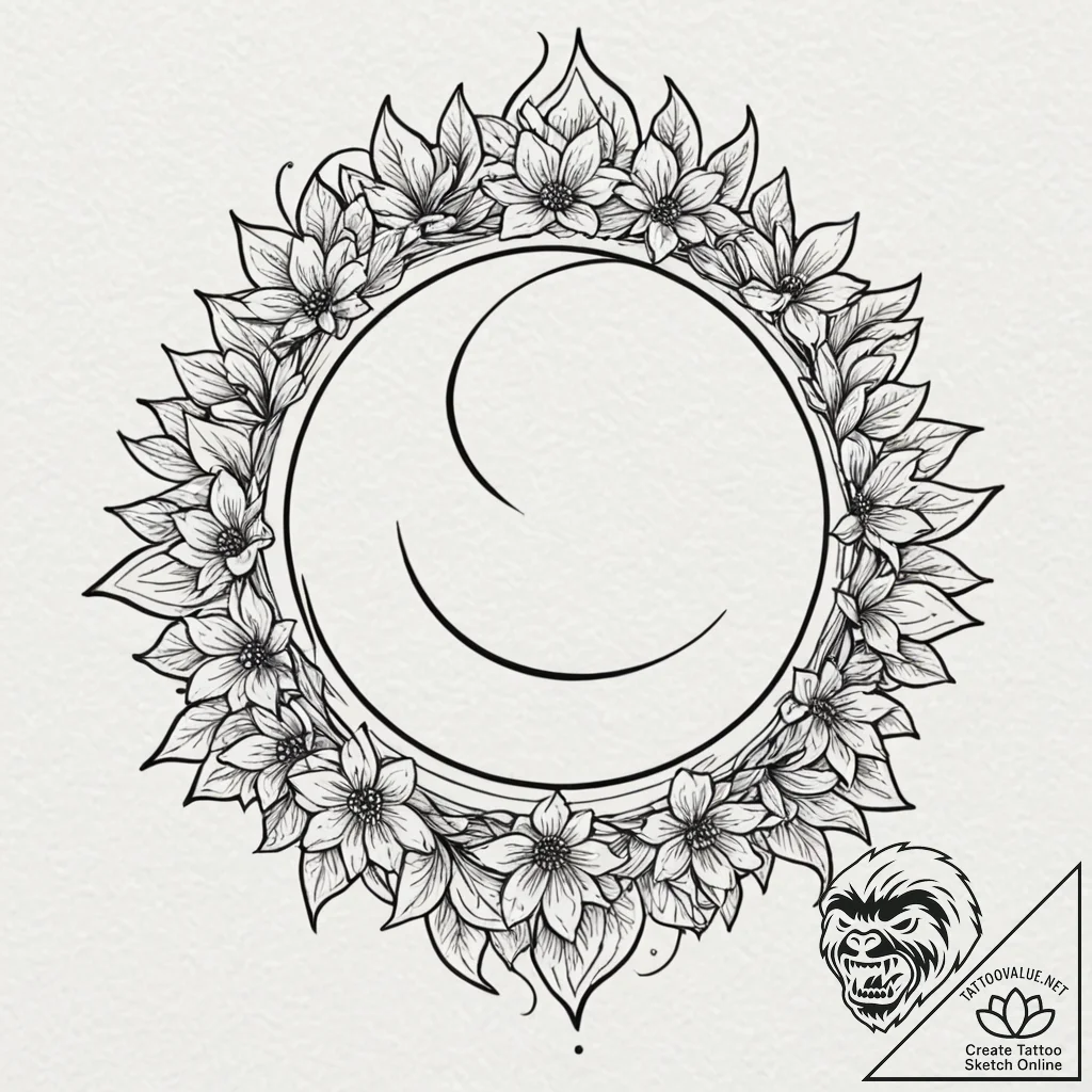 Eclipse bloom breaking through void, ink illu... - tattoo sketch (№1753302703_0, 23.07.2025 20:31) — tattoovalue.net