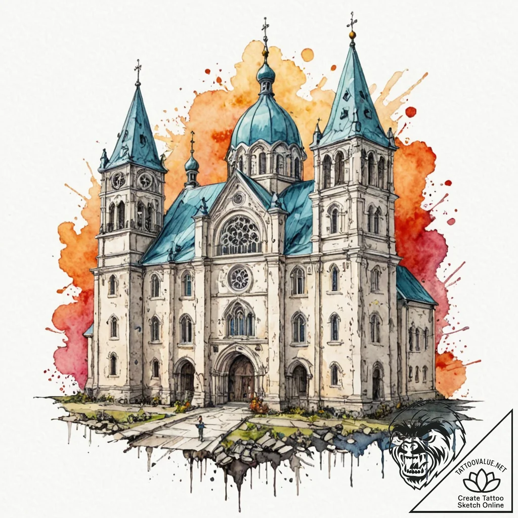 Russian prison-style tattoo of a cathedral, b... - tattoo sketch (№1753302791_0, 23.07.2025 20:33) — tattoovalue.net