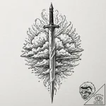 Dagger splitting storm clouds, artistic tatto… – tattoo sketch (№1753302874_0, 23.07.2025 20:34) — tattoovalue.net