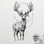Ethereal deer beneath crimson moon, tattoo li… – tattoo sketch (№1753303129_0, 23.07.2025 20:38) — tattoovalue.net