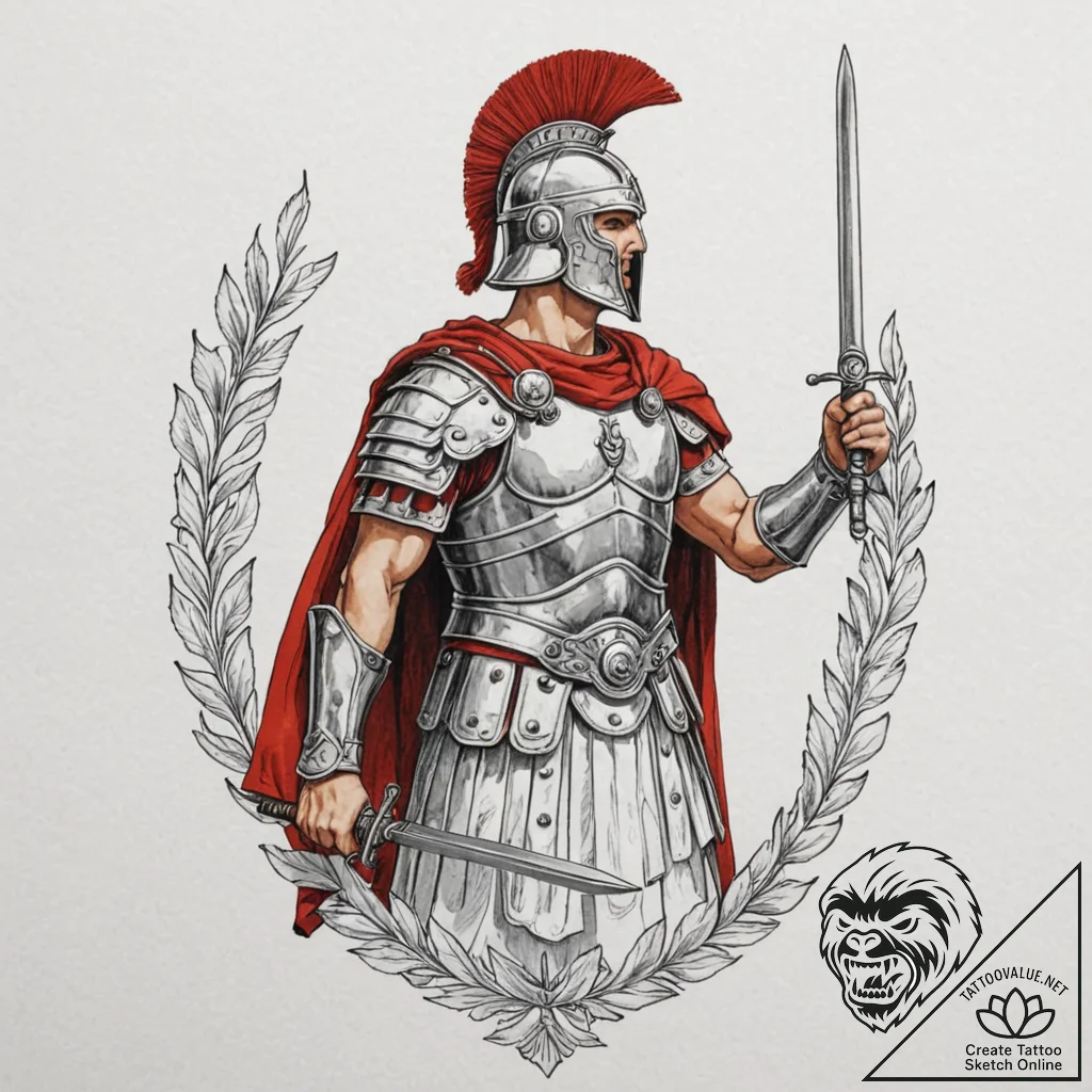 Roman legionary, concept art for tattoo, blac... - tattoo sketch (№1753303226_0, 23.07.2025 20:40) — tattoovalue.net