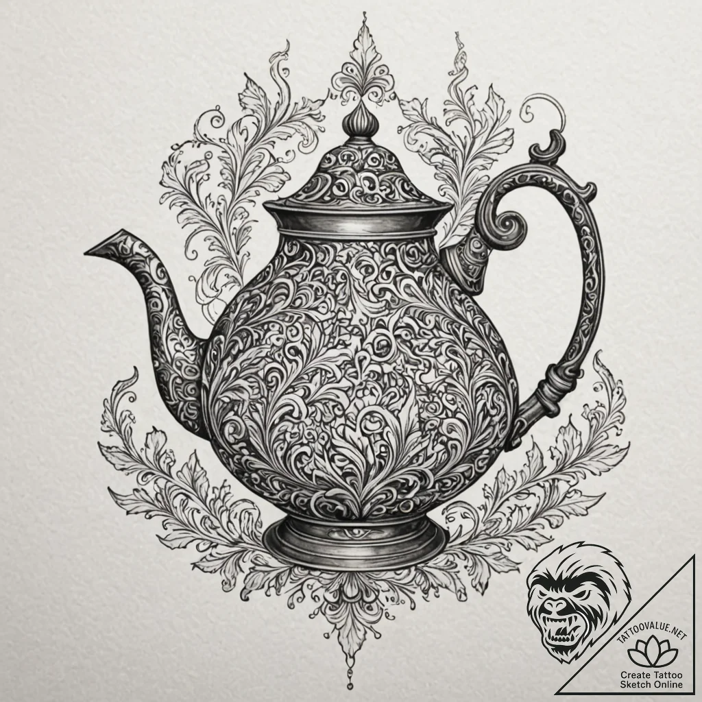 Kettle with spectral smoke, tattoo flash shee... - tattoo sketch (№1753303396_0, 23.07.2025 20:43) — tattoovalue.net