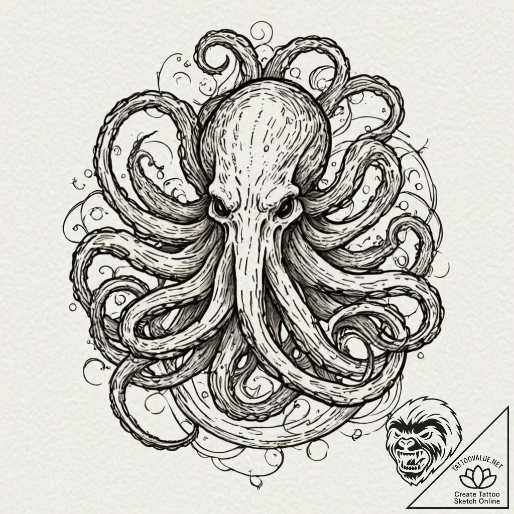 Kraken tendrils in cosmic storm, tattoo sketc... - tattoo sketch (№1753303575_0, 23.07.2025 20:46) — tattoovalue.net