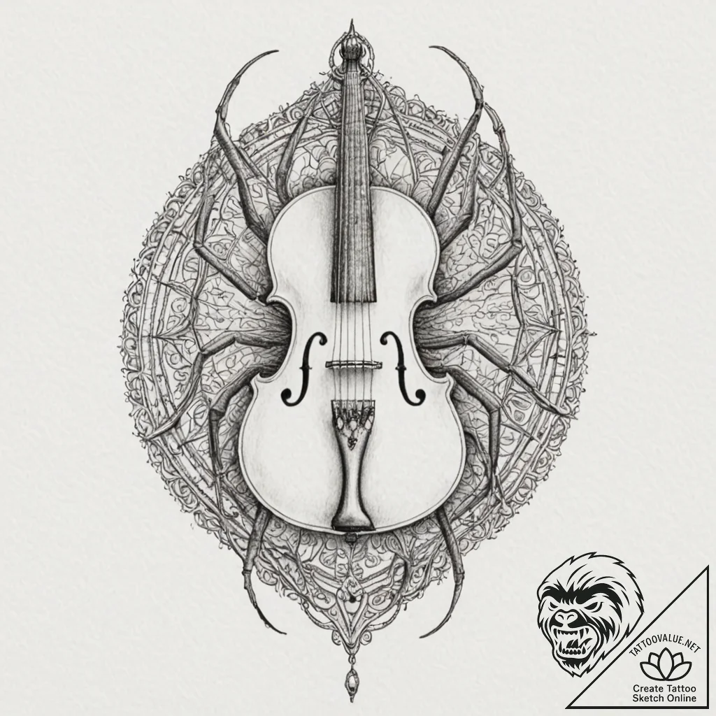 Lute with strings made of spider silk, artist... - tattoo sketch (№1753303774_0, 23.07.2025 20:49) — tattoovalue.net