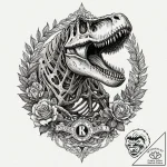 T-rex skeleton, but re-animated and roaring,… – tattoo sketch (№1753303857_0, 23.07.2025 20:50) — tattoovalue.net