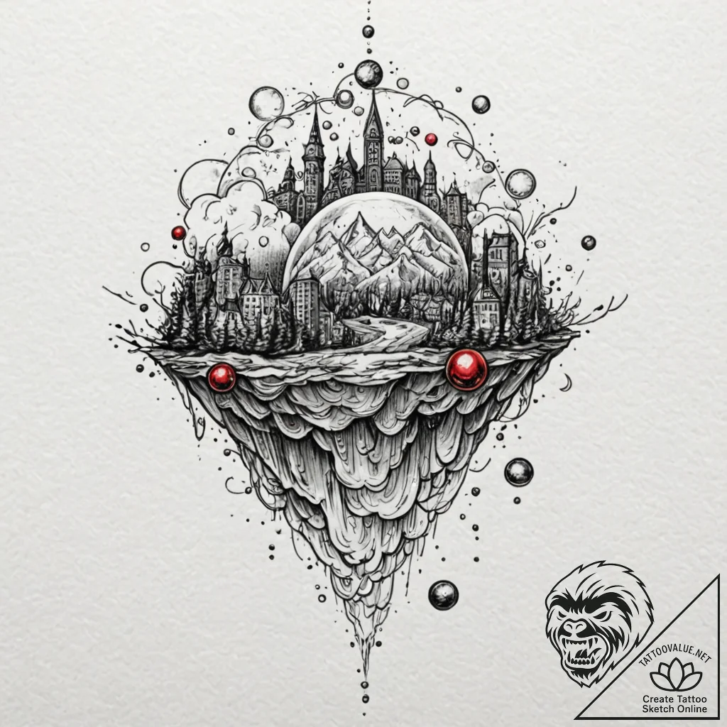 A whimsical bubble floating towards sky, asce... - tattoo sketch (№1753304207_0, 23.07.2025 20:56) — tattoovalue.net