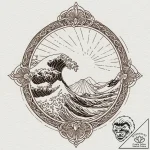 Rising sun over a traditional japanese wave,… – tattoo sketch (№1753358538_0, 24.07.2025 12:02) — tattoovalue.net