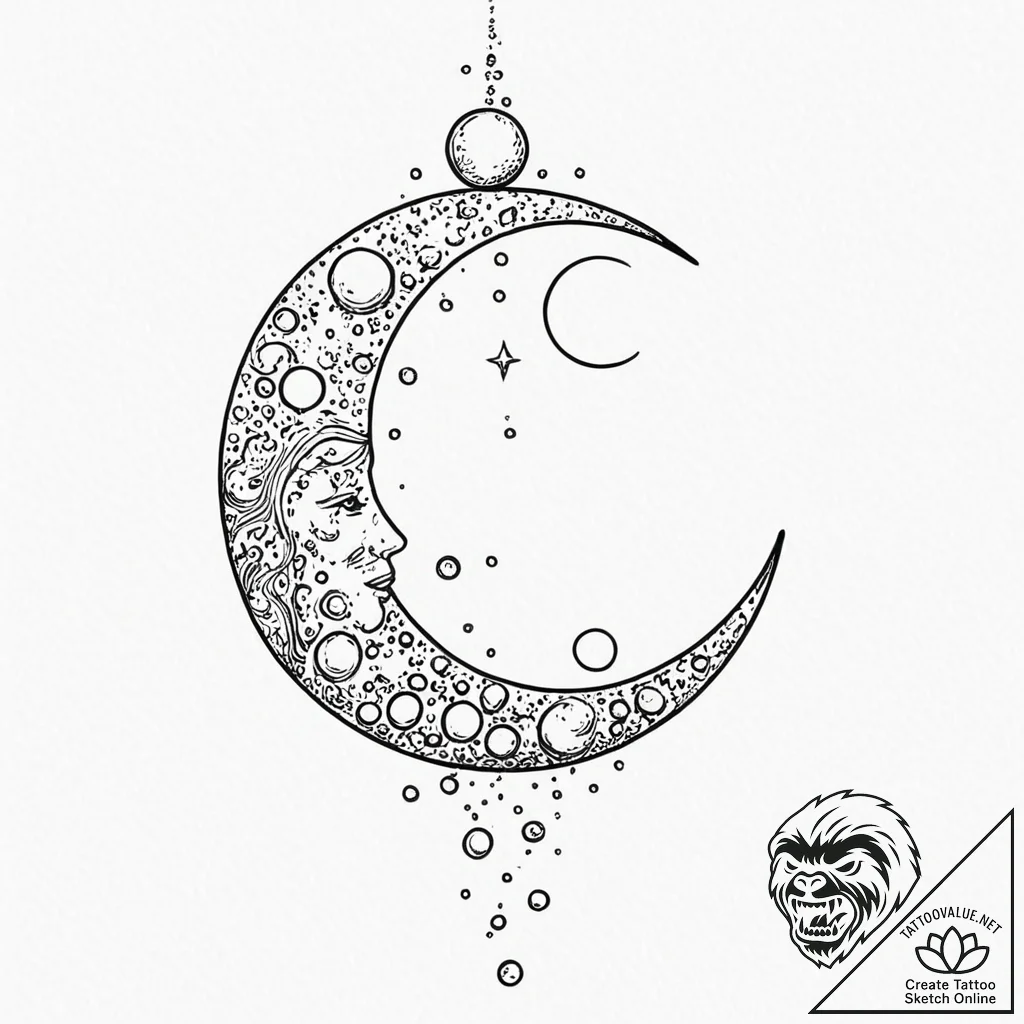 A whimsical bubble floating towards moon, dre... - tattoo sketch (№1753359266_0, 24.07.2025 12:14) — tattoovalue.net