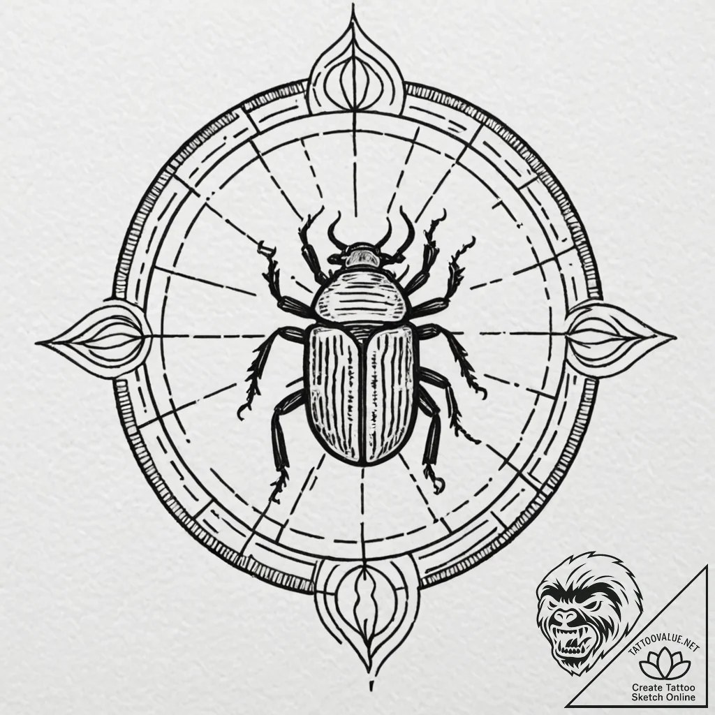 Scarab beetle pushing a black sun, tattoo dra... - tattoo sketch (№1753359407_0, 24.07.2025 12:16) — tattoovalue.net