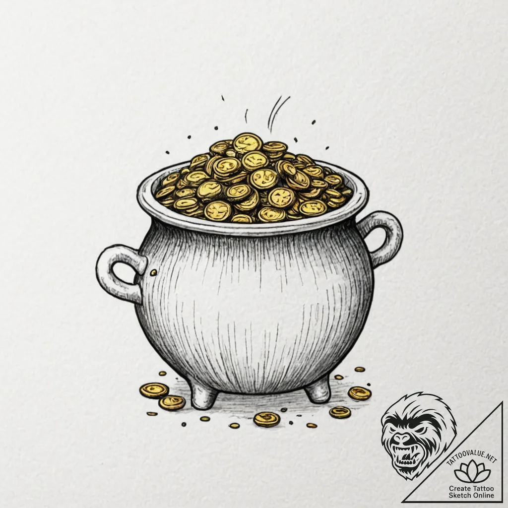 Leprechaun's pot of gold - tattoo sketch (№1753359549_0, 24.07.2025 12:19) — tattoovalue.net