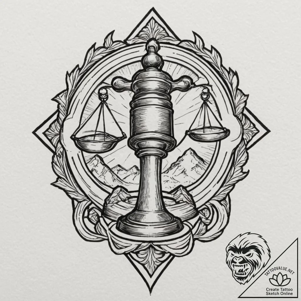 Gavel and sounding block, symbolizing judgmen... - tattoo sketch (№1753359695_0, 24.07.2025 12:21) — tattoovalue.net