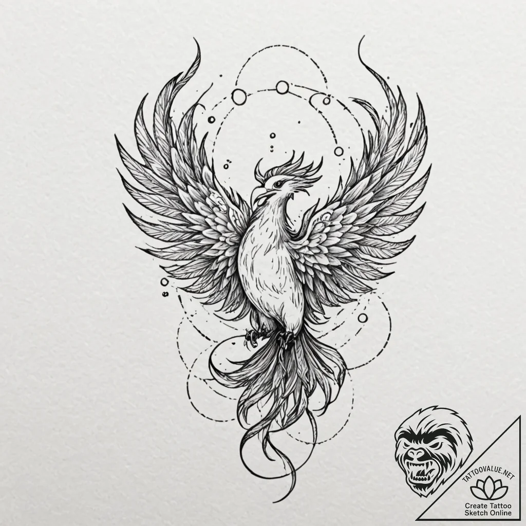 Astral phoenix reborn in nebula, ink illustra... - tattoo sketch (№1753359991_0, 24.07.2025 12:26) — tattoovalue.net